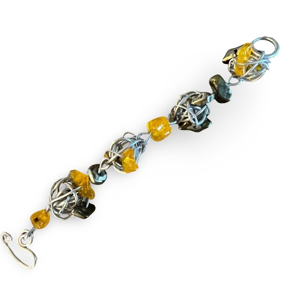 Vintage Abra Caged Aluminum and Amber Bracelet